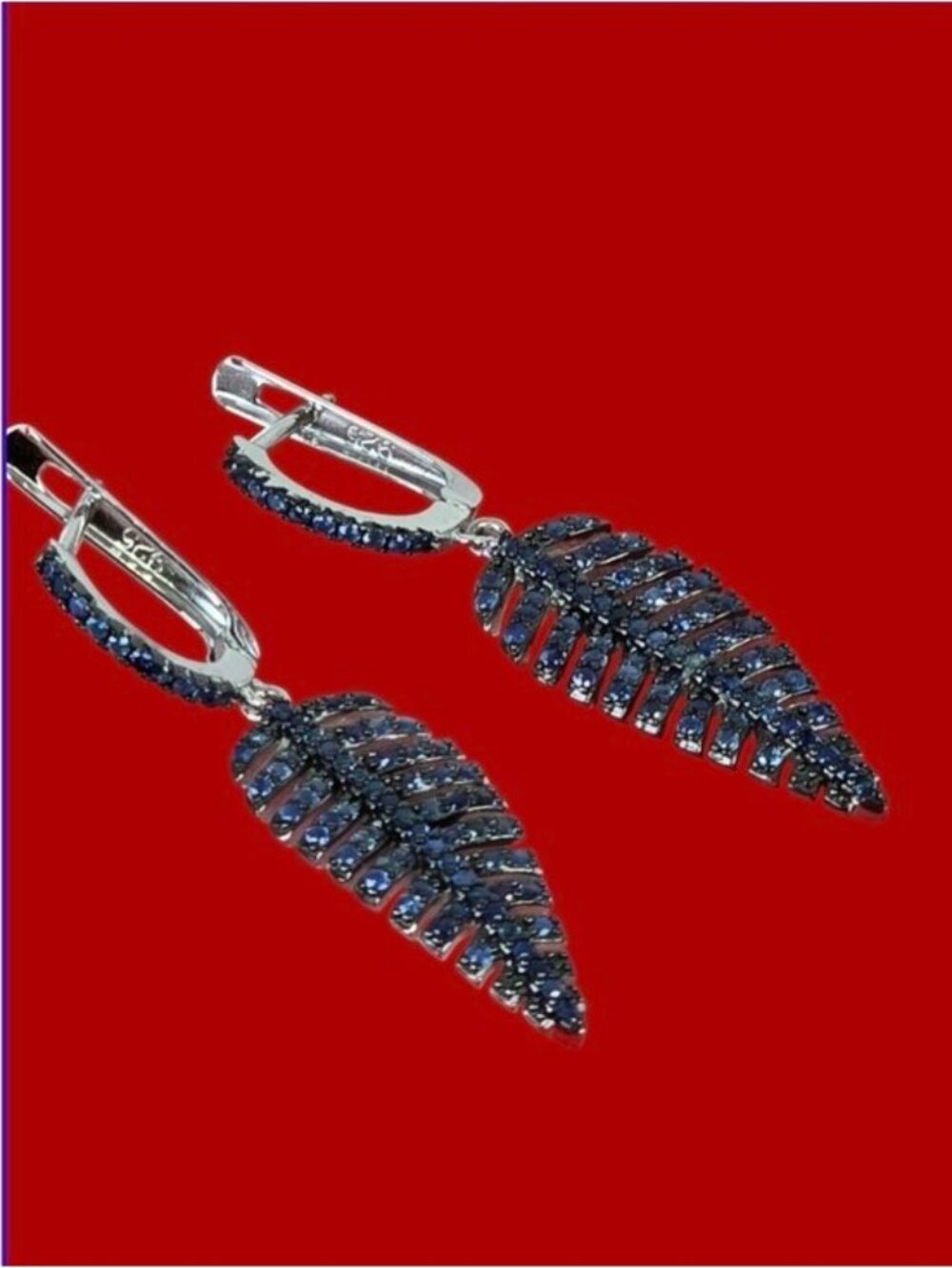925 Sterling Silver Leaf-Shaped Earrings with Blue Sapphire Gemstone